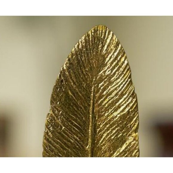 Two's Company 13" Gold Feather Sculpture Quill Decor on Black Pedestal Base - Picture 4 of 9